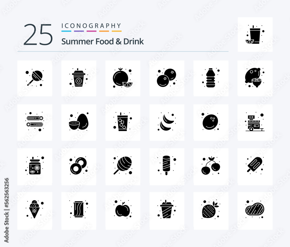 Summer Food & Drink 25 Solid Glyph icon pack including drink. healthy. citrus. fruit. blue