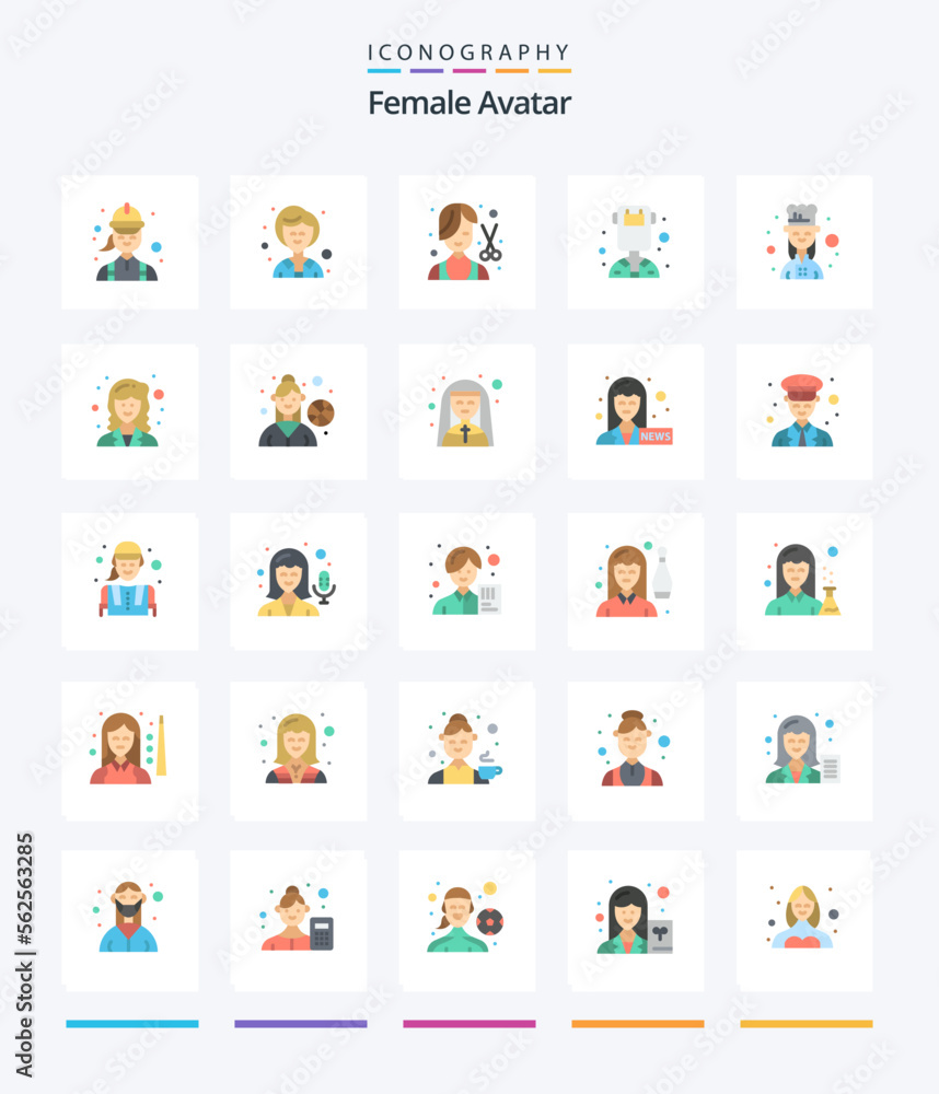 Creative Female Avatar 25 Flat icon pack  Such As chef. profession. barber. female. grooming