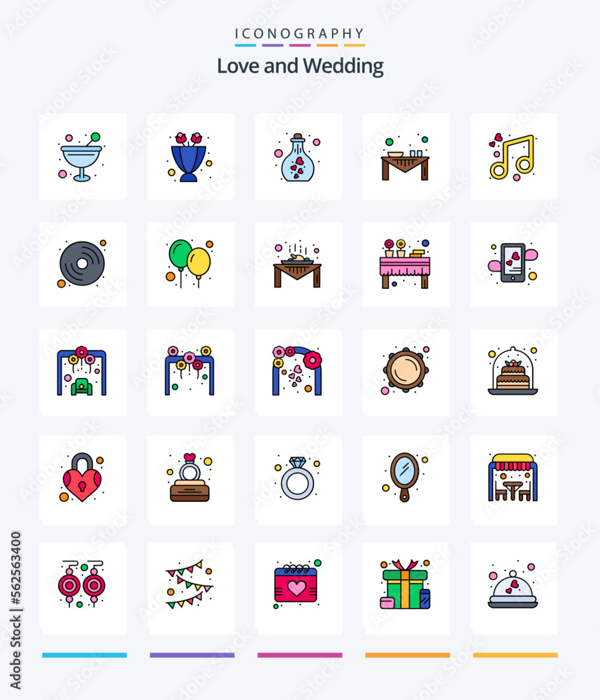 Creative Wedding 25 Line FIlled icon pack  Such As dinner table. event. drink. dinner. wine