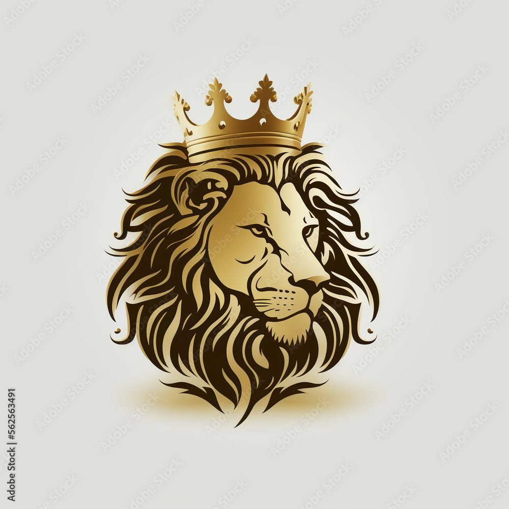 Lion head with crown vector illustration for logo, design o tatuaje. Generative AI.
