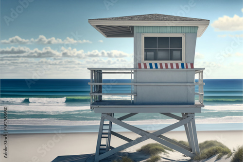 Lifeguard tower, beach background. Generative AI. © Worldillustrator
