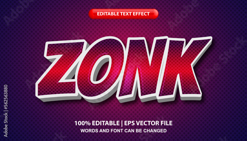 Zonk text, editable text effect template in comic style, bold purple font style photo