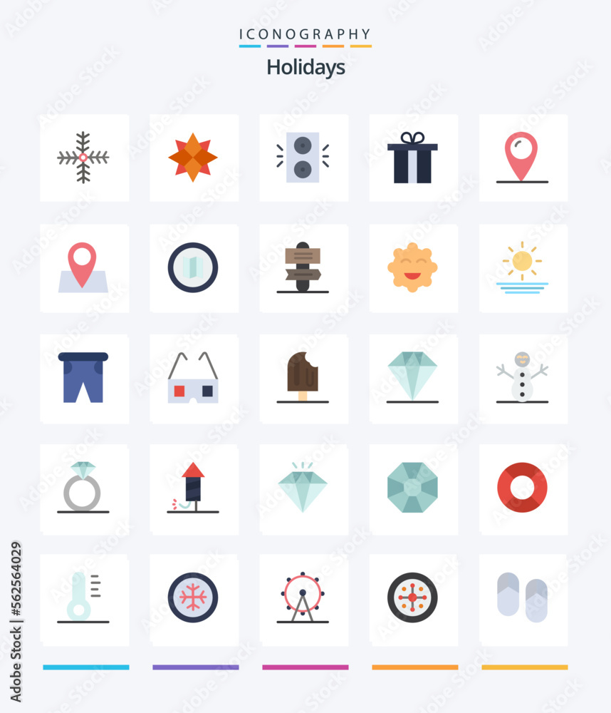 Creative Holidays 25 Flat icon pack  Such As map. holiday. box. pad lock. location