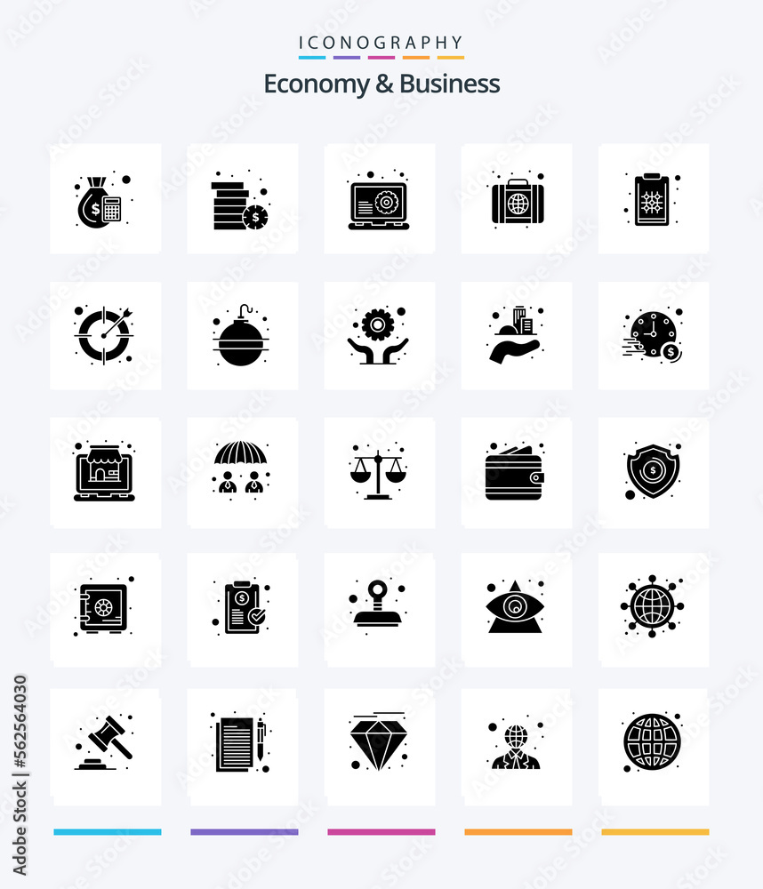 Creative Economy And Business 25 Glyph Solid Black icon pack  Such As plan. world. development. portfolio. browser