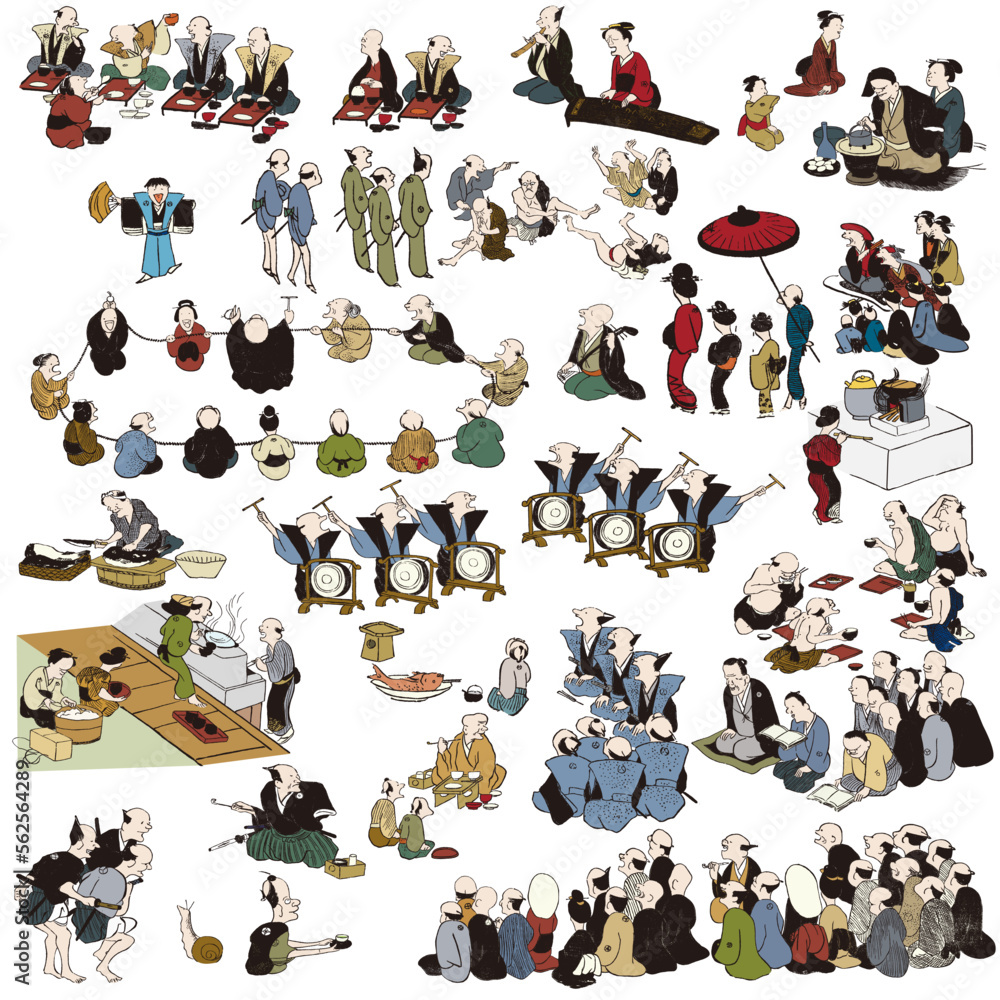 Canvas Wall Art ゆるかわな昔の日本人のイラスト ゆるくてかわいい 