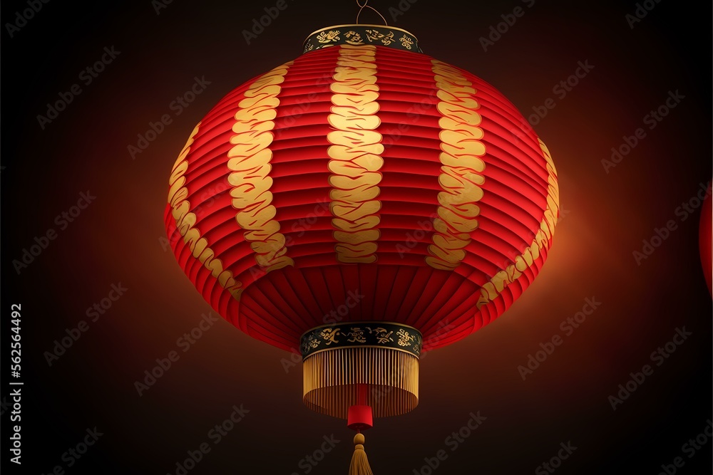 Obraz premium ﻿A red and white lantern - Generative AI