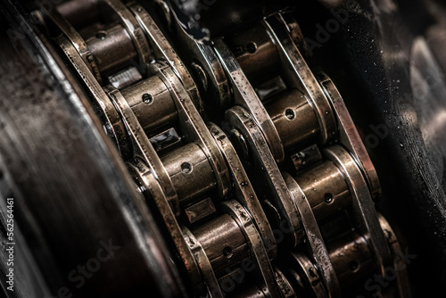 Close up of failed timing chain on a cog ready for replacement © Pavel