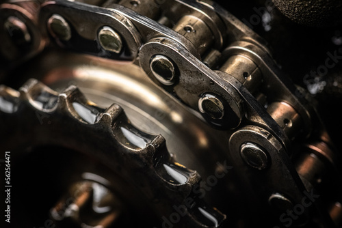Close up of failed timing chain on a cog ready for replacement