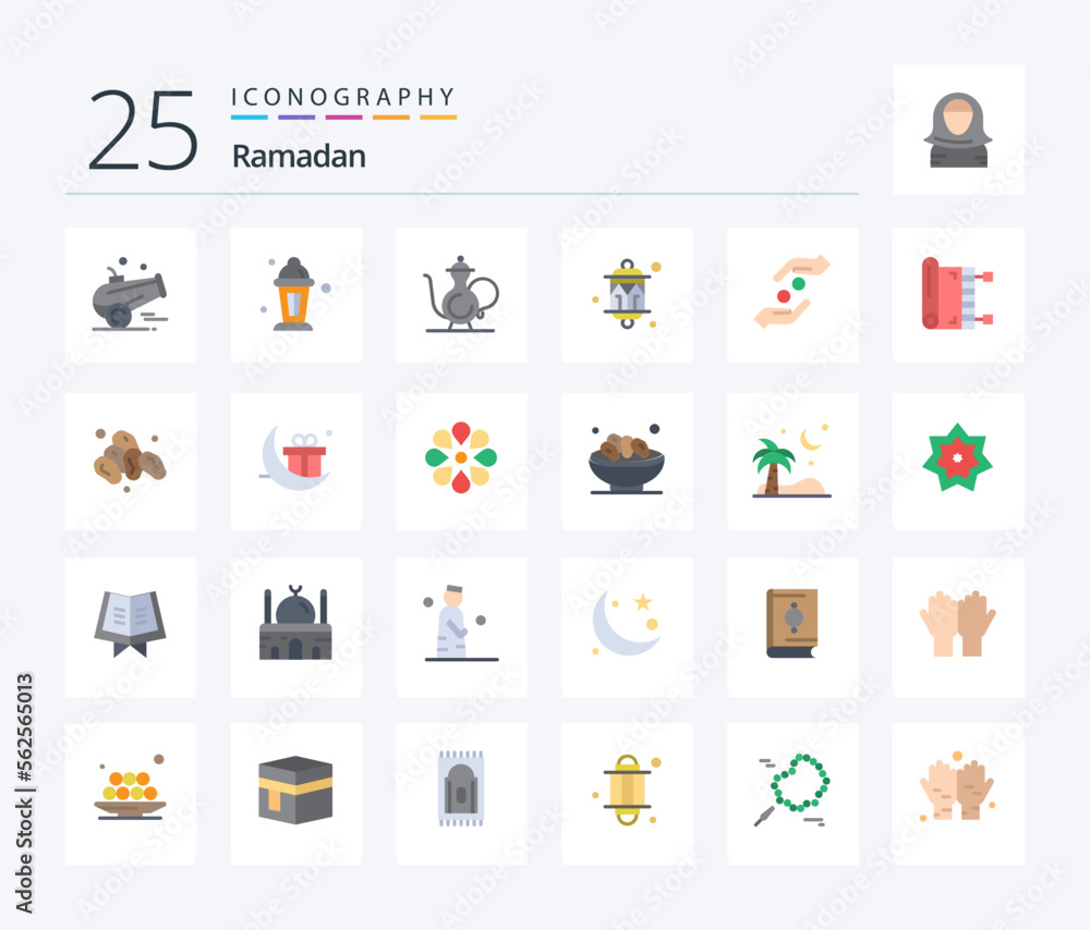 Ramadan 25 Flat Color icon pack including light. festival. abrahamic. decoration. religion