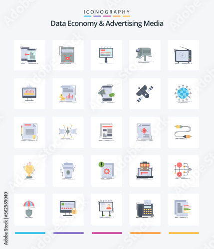 Creative Data Economy And Advertising Media 25 Flat icon pack Such As marketing. campaigns. web. promo. advertising