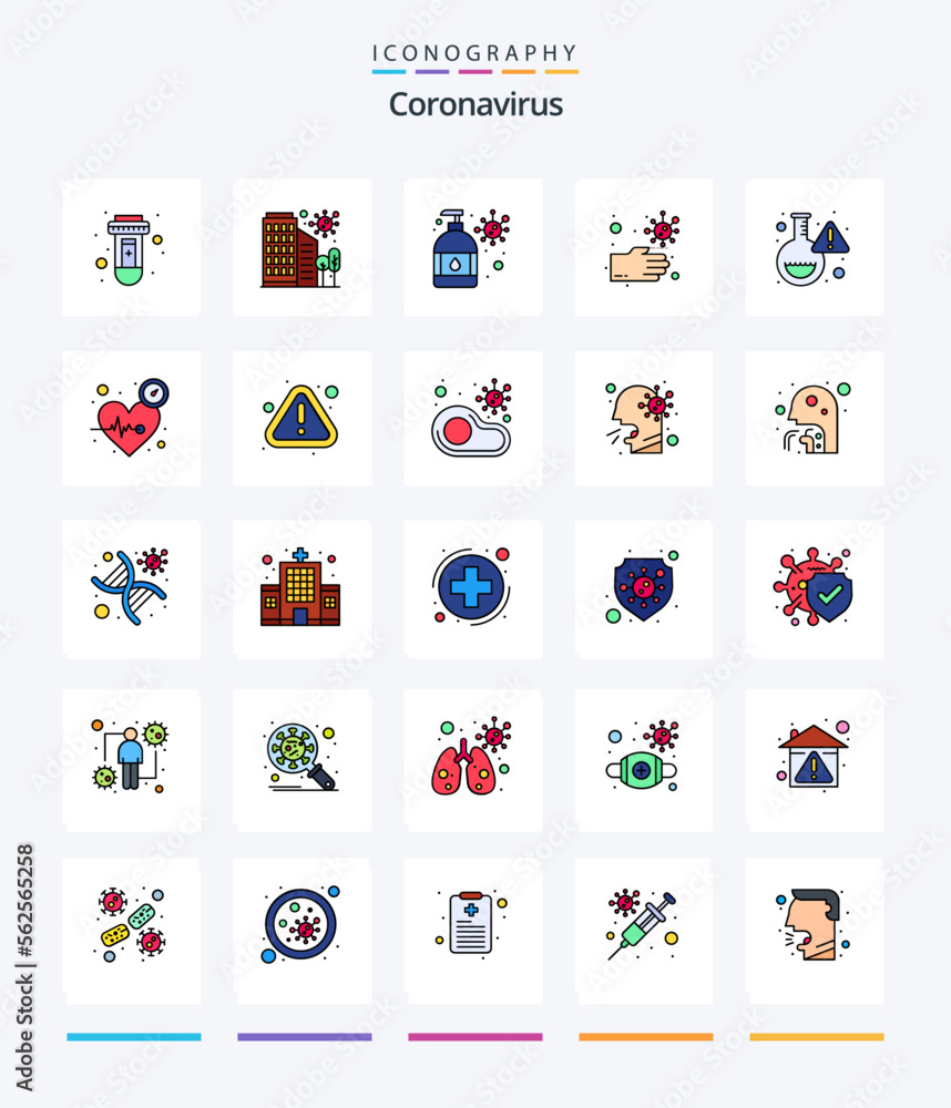 Creative Coronavirus 25 Line FIlled icon pack  Such As lab. unhealthy. hand wash. hands. bacteria