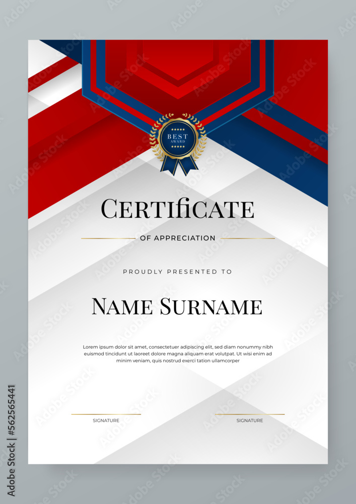 Modern elegant blue and red award business certificate design template ...