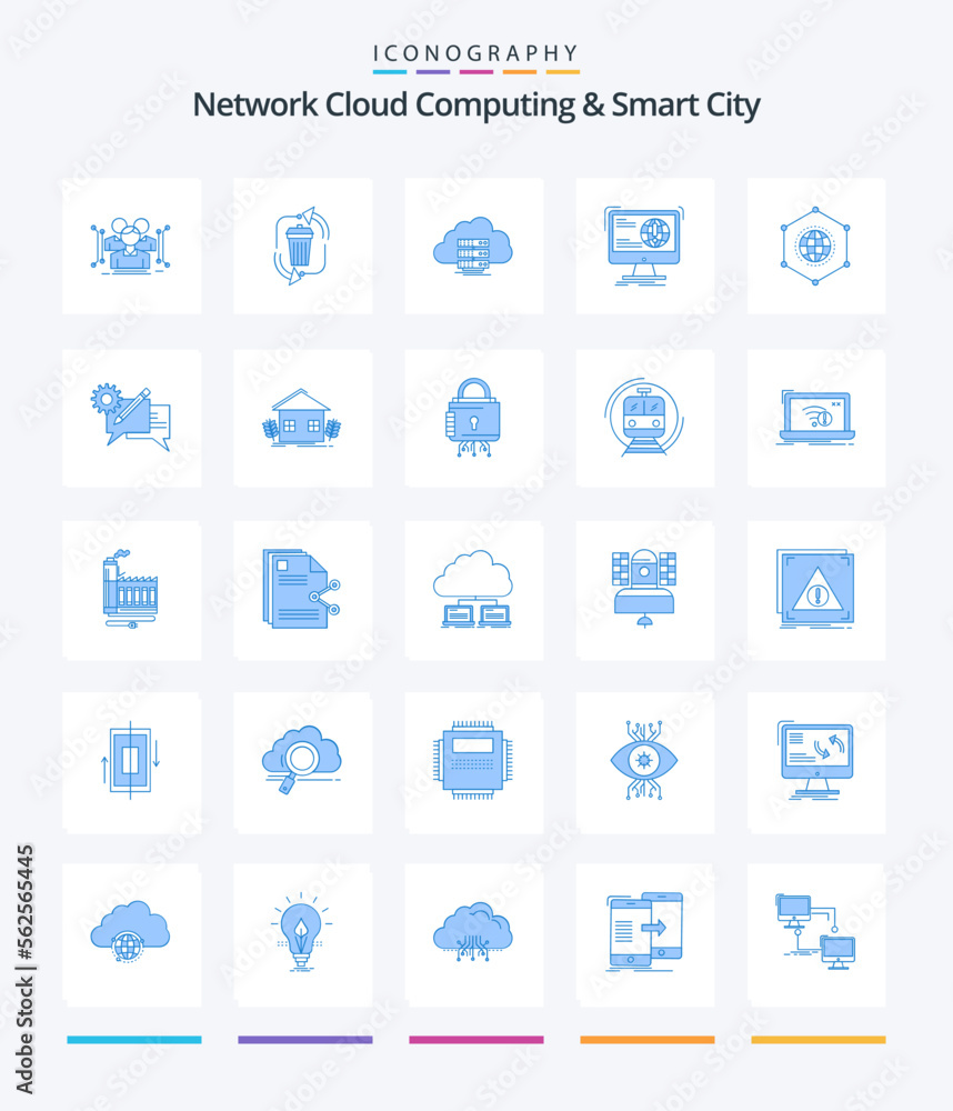 Creative Network Cloud Computing And Smart City 25 Blue icon pack  Such As content. flow. management. data. storage