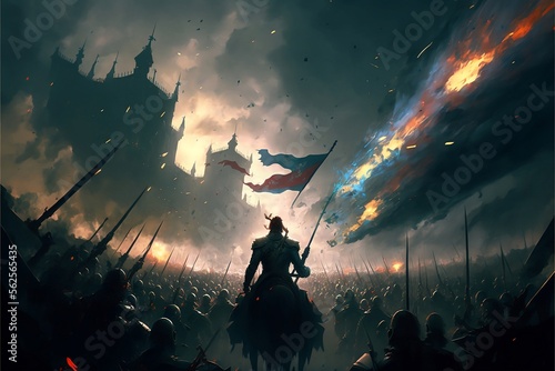 Huge and epic medieval battle, digital painting style, generative AI