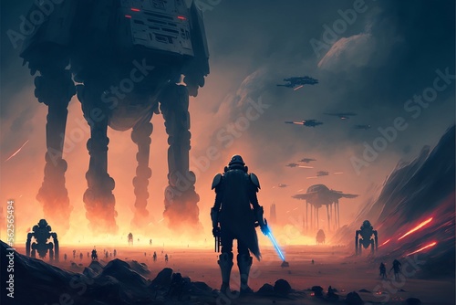 Huge and epic star-wars battle, digital painting style, generative AI photo