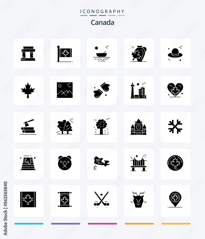 Creative Canada 25 Glyph Solid Black icon pack  Such As maple. canada. boat. autumn. transport