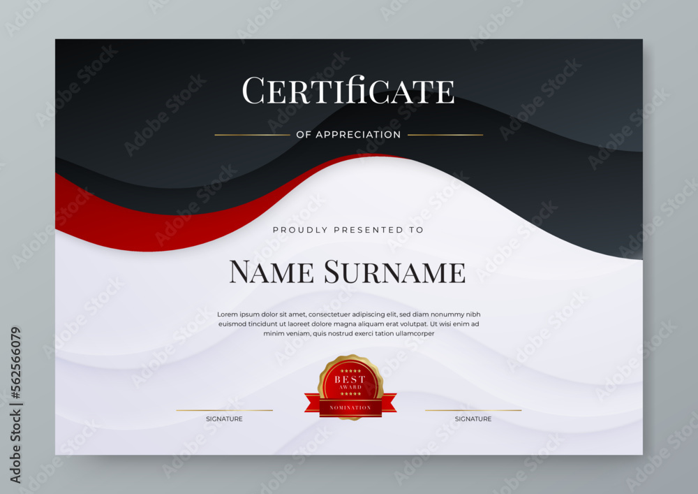 Vecteur Stock Modern premium award abstract black and red certificate ...