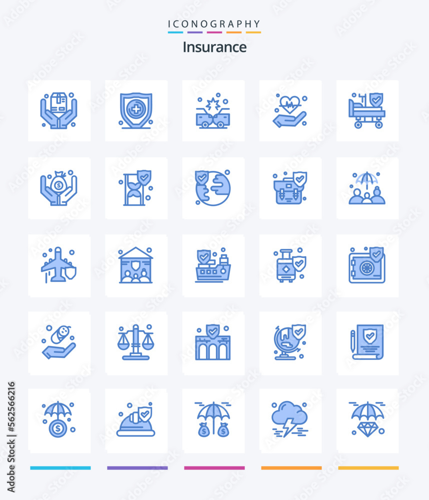 Creative Insurance 25 Blue icon pack  Such As wheels. bed. crash. heart. hold