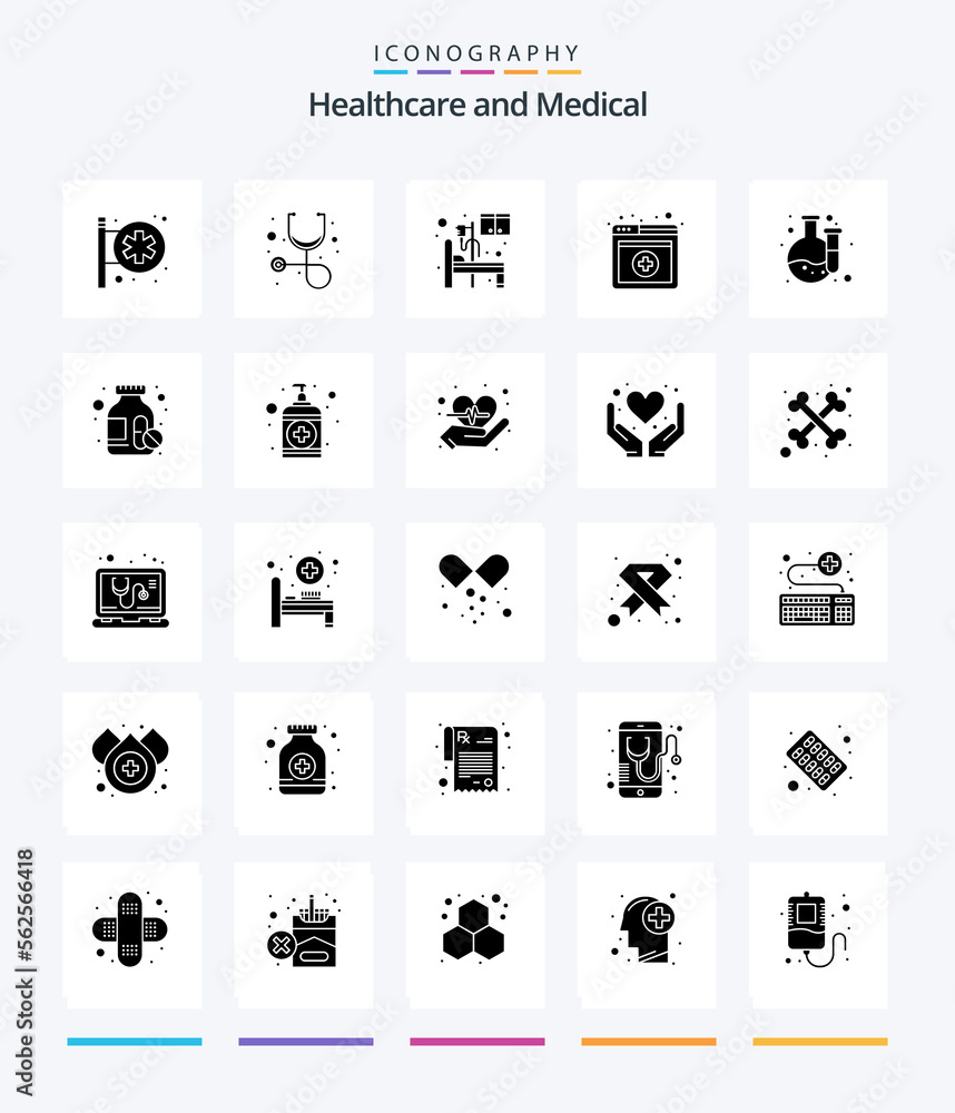 Creative Medical 25 Glyph Solid Black icon pack  Such As drugs. lab. hospital. chemical. online