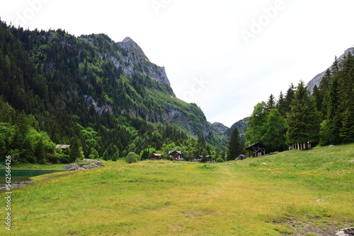 View of a valley on the town of Vouvry in the canton of Valais in Switzerland