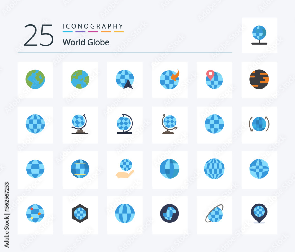 Globe 25 Flat Color icon pack including world. global. pin. globe. earth