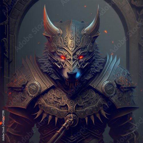 Scary werewolf in armor. High quality illustration