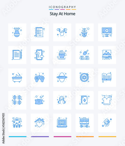 Creative Stay At Home 25 Blue icon pack Such As education. pot. work list. plant. phone