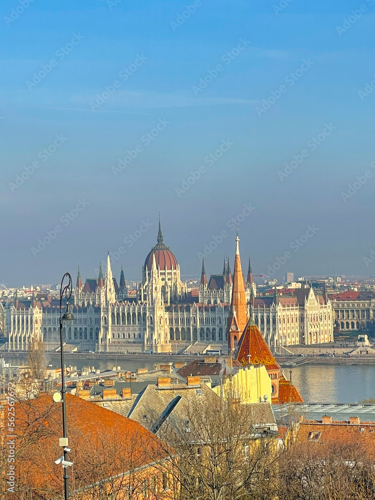 Danube river with the architecture of the Hungarian parliament in Budapest