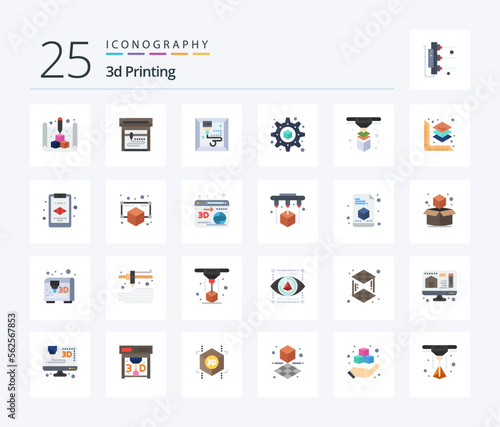 3d Printing 25 Flat Color icon pack including layer. scaled. printing. layer. printer