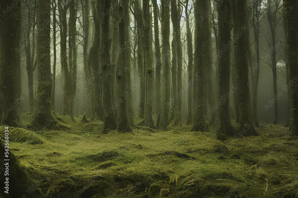 Fototapeta premium forest in fog created with Generative AI technology