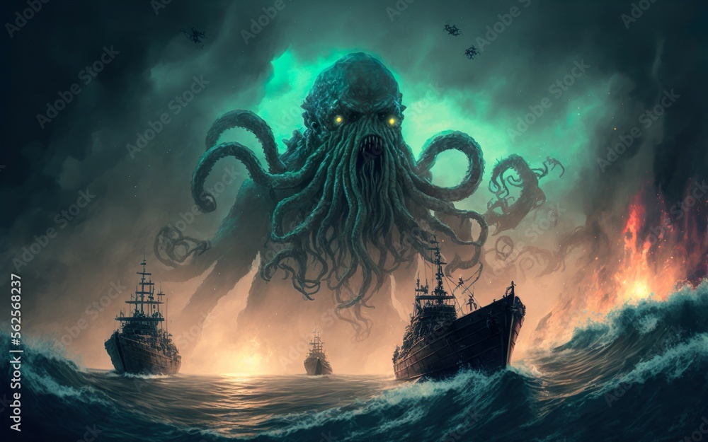 Digital Painting of A Dark Fantasy Scene of Cthulhu the Giant Sea ...