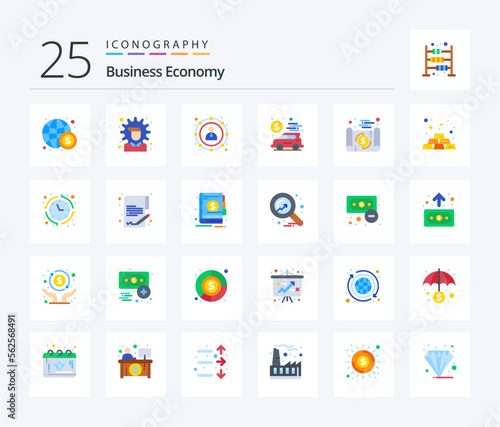 Economy 25 Flat Color icon pack including document. money. banking. economy. banking