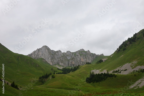 View on the Château d'Oche which is a mountain in the Chablais Alps in Haute-Savoie, France