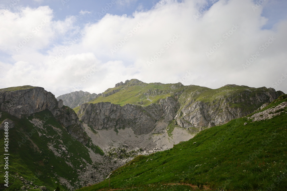 View from the Château d'Oche which is a mountain in the Chablais Alps in Haute-Savoie, France View from the Château d'Oche which is a mountain in the Chablais Alps in Haute-Savoie, France