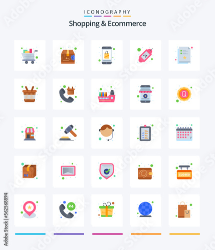 Creative Shopping And Ecommerce 25 Flat icon pack  Such As checklist. discount. bag. tag. app © Muhammad