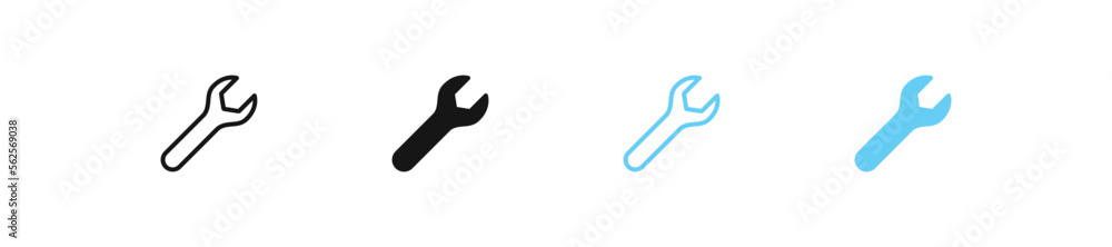 Obraz premium Wrench icon. Spanner symbol. Repair signs. Key tool for mechanic symbols. Mechanical support icons. Black and blue color. Vector sign.
