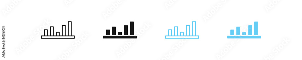 Graph icon. Chart symbol. Infographic signs. Growth graphic symbols. Finance report icons. Business progress. Black and blue color. Vector sign.
