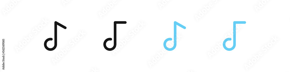 Music note icon. Sound symbol. Instruments melody signs. Song symbols. Symphony icons. Black and blue color. Vector sign. Music note icon. Sound symbol. Instruments melody signs. Song symbols. Symphony icons. Black and blue color. Vector sign.