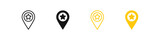 Star pin icon.  Favorite place symbol. Location geo point signs. Information pointer symbols. Best position icons. Black and yellow color. Vector sign.