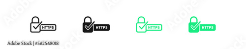 Https secure icon.  Ssl safe symbol. Padlock with check mark signs. Certificate website symbols. Safety internet site icons. Black and green color. Vector sign. photo