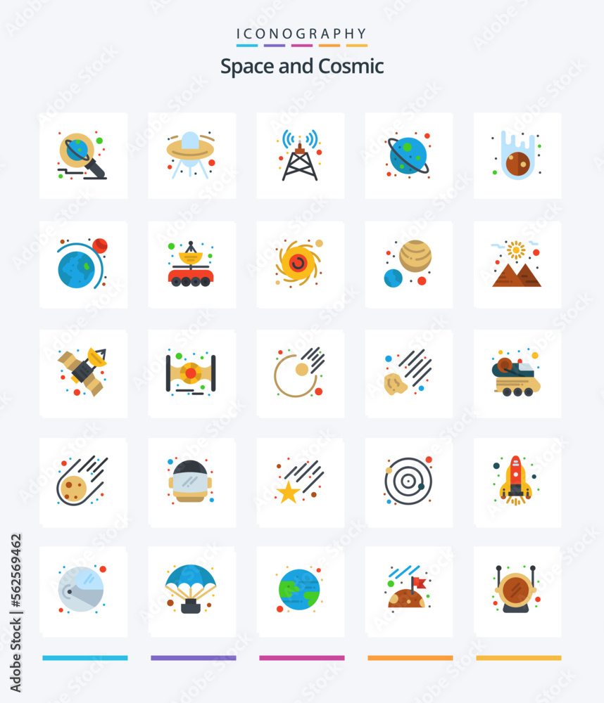 Creative Space 25 Flat icon pack  Such As meteor. asteroids. ufo. universe. space