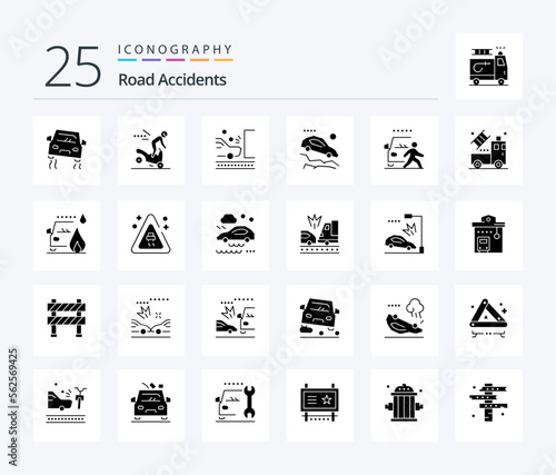 Road Accidents 25 Solid Glyph icon pack including and. falling down. accident. car. traffic © Muhammad