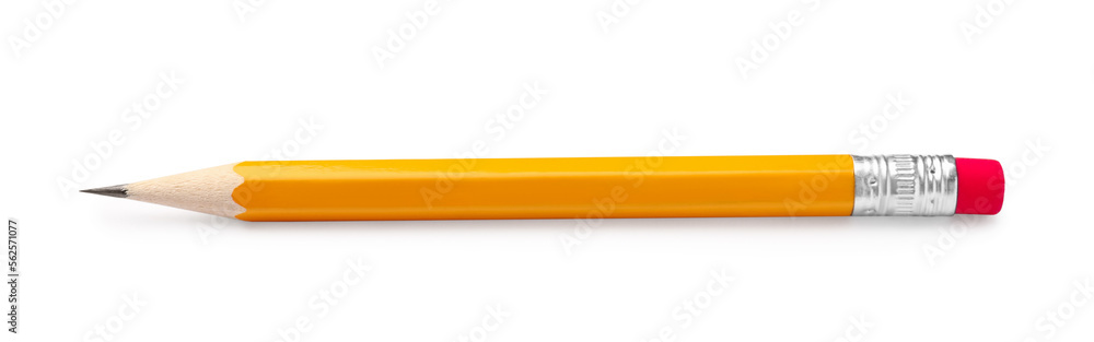 Short graphite pencil with eraser isolated on white. School stationery Short graphite pencil with eraser isolated on white. School stationery
