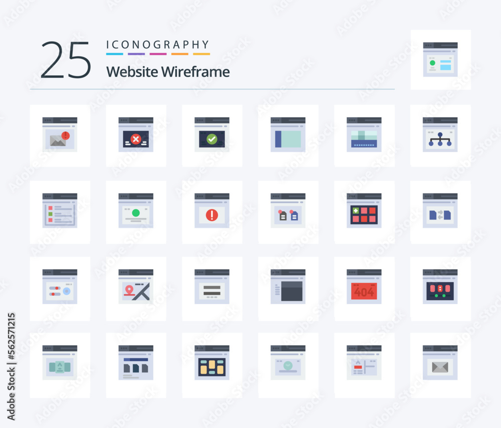 Website Wireframe 25 Flat Color icon pack including website. page. website. internet. website