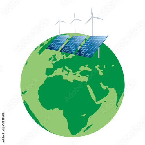 Green energy generated by wind turbines and solar panels