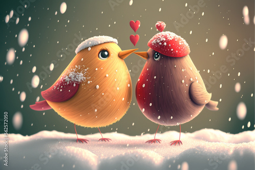 couple bird in winter scene valentine card, AI generate