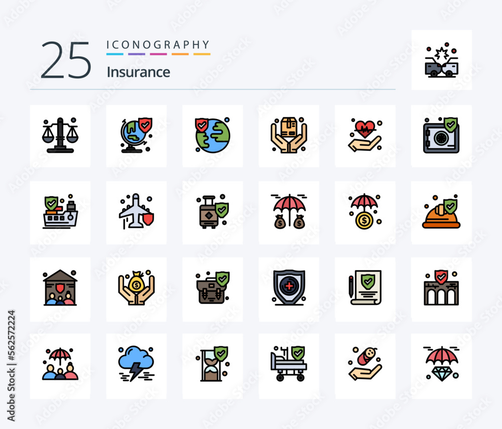 Insurance 25 Line Filled icon pack including heart. hold. insurance. hand. safe