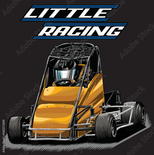 Quarter midget race isolated on black background, for graphic design, screen print, DTG, DTF, poster and business elements.