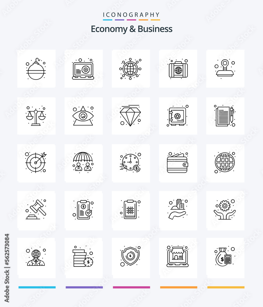 Creative Economy And Business 25 OutLine icon pack  Such As approved. world. network. portfolio. browser