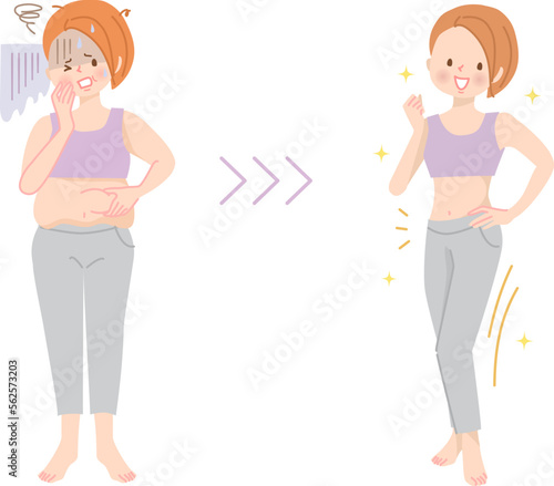 ダイエットに成功した若い女性のビフォーアフター